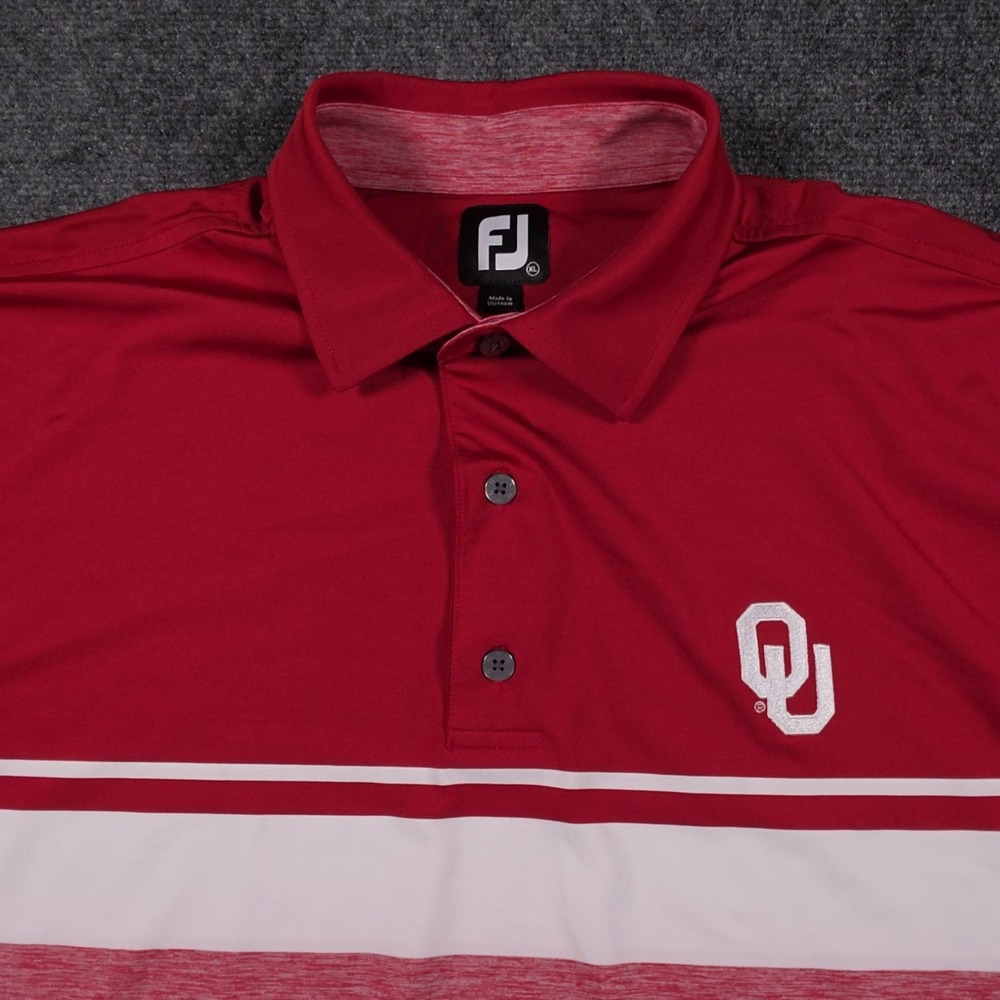 FootJoy FJ Polo Shirt Mens XL Crimson Striped Oklahoma Sooners OU Golf Stretch